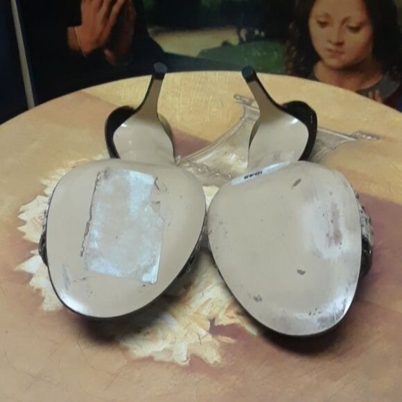 Coach Janna Black Natural Straw Weave Slides Gold Embellishments Kitten Heel 6.5 - Picture 5 of 7